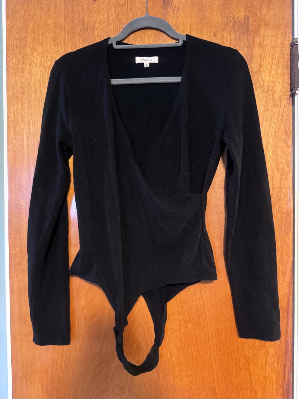 Madewell Black Long-Sleeve Wrap Bodysuit